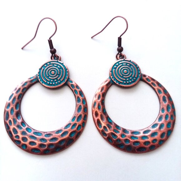 Necklace Earrings Copper 3pc Set Wood Leather Dangle Boho Hippie Trendy Stylish - Picture 3 of 4